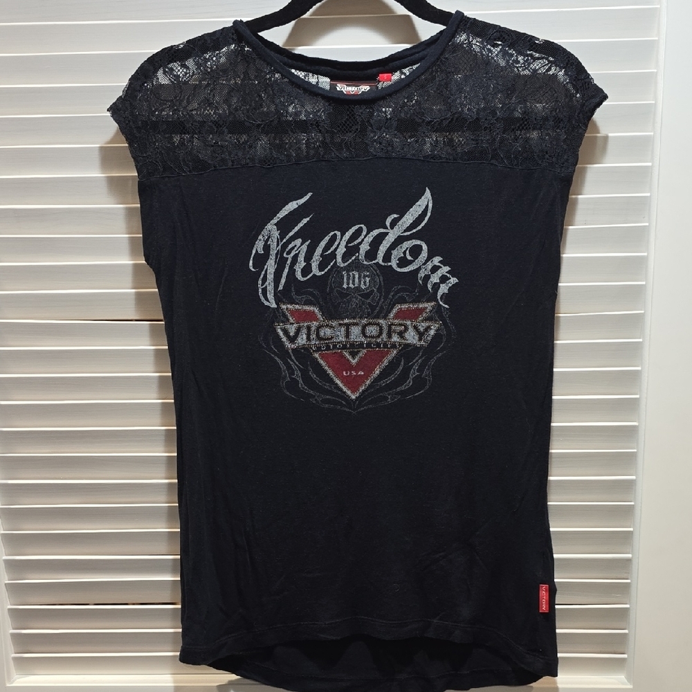 Victory Motorcycles Women's Black Lace Rhinestone Top